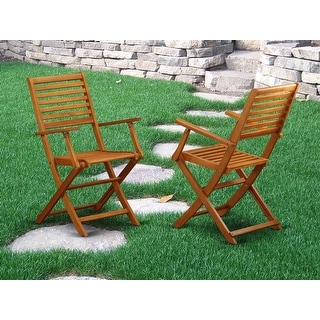 East West Furniture BBSCANA Solid Acacia Wood Outside patio Folding Chairs With Arm Rest - Set of 2