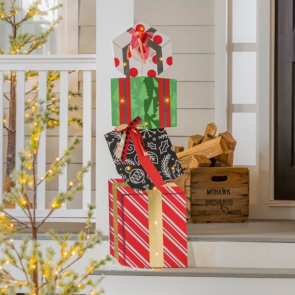 48" LED Wood Porch Leaner, gift boxes