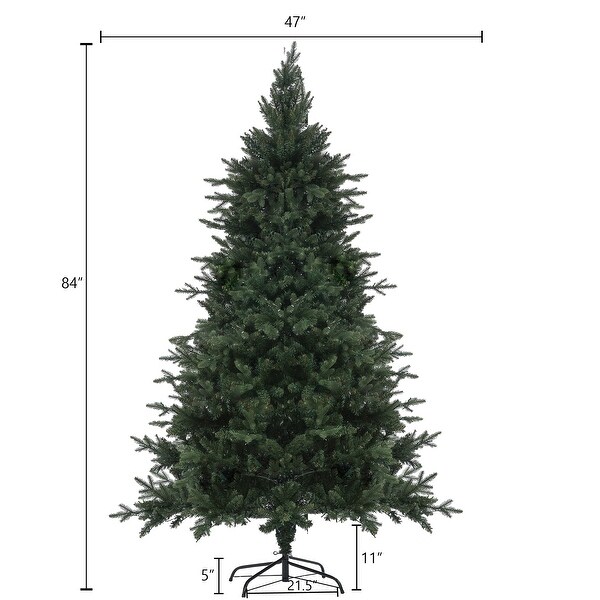 Pre-Lit LED 7ft Green PE/PVC Artificial Green Christmas Tree with Metal Stand - 84" H x 47" W x 47" D