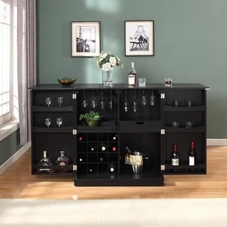 Proman California Fold Away Black Wood Bar Cabinet