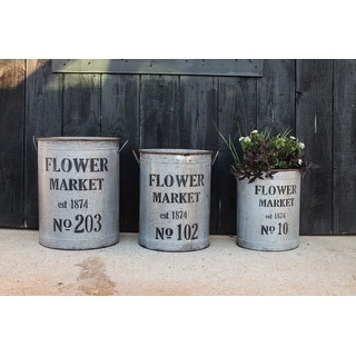 Metal Flower Market Buckets (Set of 3 Sizes) - Grey