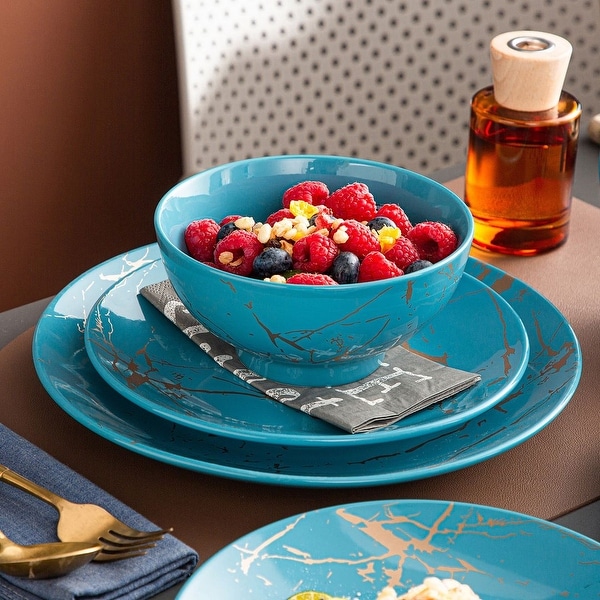 LOVECASA 16 Piece Porcelain Color Glaze with Gold Dinnerware Set