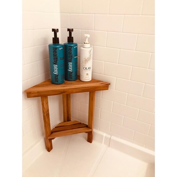 Mini Corner Shower Bench with Shelf - 17x12