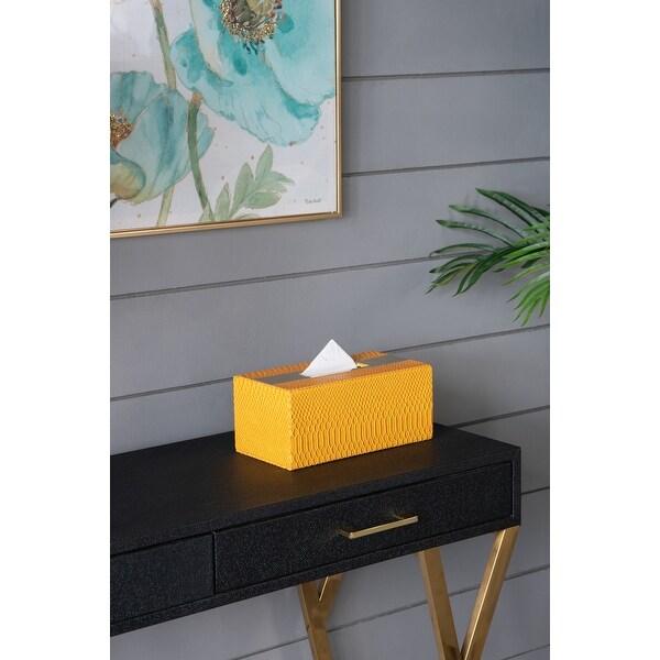 Faux Leather Tissue Box Cover - 10.5" x 5.5" x 4.5" - Yellow