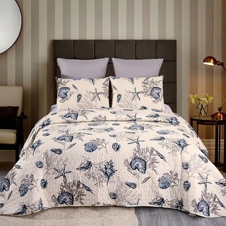 3 Piece Quilt Set Bedspread Matching Pillow Full Queen Sea