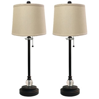 Royal Designs Set of 2 Buffet Lamps in Oil Rub Bronze with Linen Beige Hard Back Lamp Shades - 27" Tall