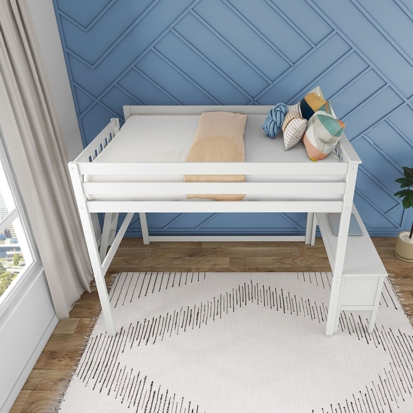 Full-Size High Loft Bed with Ladder on End and Desk