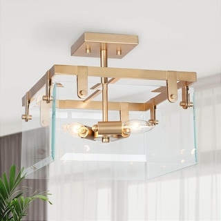 Modern Gold 3-Light Square Shape Semi Flush Mount Foyer Kitchen Ceiling Lights - 12.5" L x 12.5" W x 11.5" H