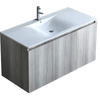 Wall Mount Floating Vanity, Grey Oak with White Porcelain Top