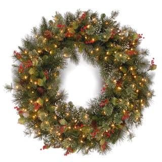 48-inch Wintry Pine Wreath with Clear Lights - 48 inches diameter x 7 inches deep