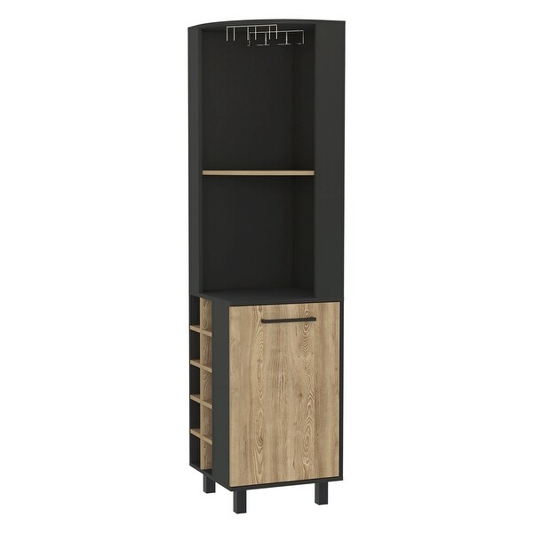 Kitchen 10-Bottle 1-Shelf Bar Cabinet Black Wengue and Pine