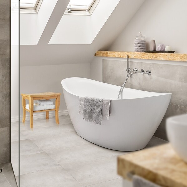 Bamboo Shower Bench with Storage Shelf, 2-Tier Bathroom Spa Stool Seat - Natural