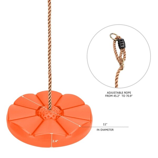 Disc Seat Swing - Kids Monkey Rope Tree Zip Line Swings for Play Set, Tree, Outdoor Backyard, Playground Fun, Orange