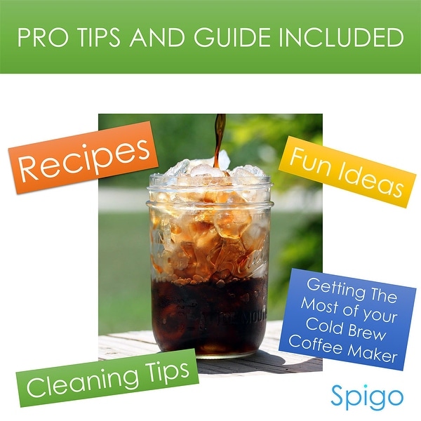 Spigo Cold Brew Coffee Maker with Borosilicate Glass Pitcher, 1 Liter, 8x5 Inches