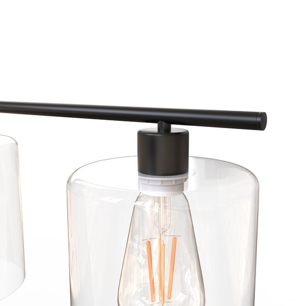 YANSUN 3-Light Matte Black Kitchen Linear Island Pendant Light Vintage Industrial Chandelier Light with Clear Glass Shade