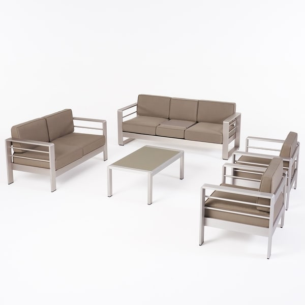 Cape Coral Outdoor 7-Seater Aluminum Patio Sofa Set with Coffee Table by Christopher Knight Home