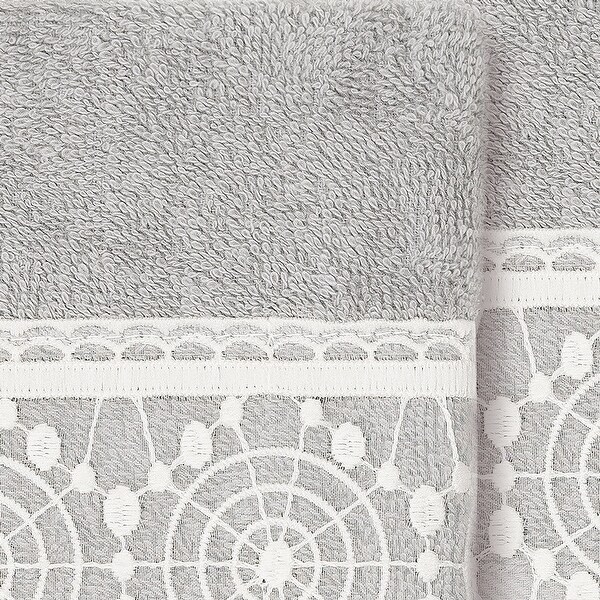 Authentic Hotel and Spa 100% Turkish Cotton Arian 2PC Cream Lace Embellished Washcloth Set