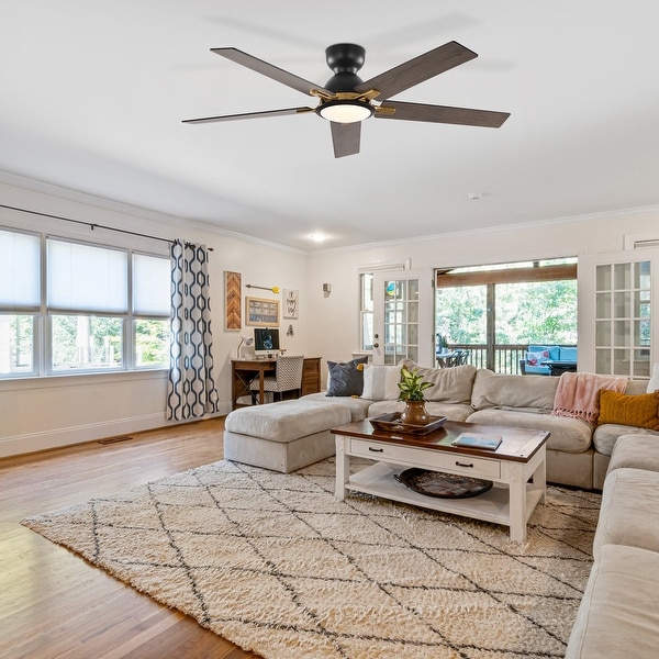 52 inch 5 Blade Flush Mount Ceiling Fan with LED Light Remote - 52 inch