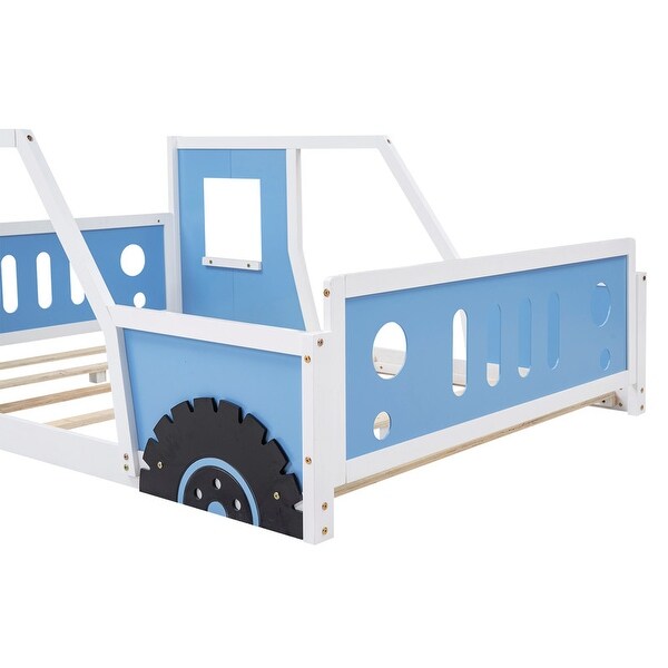 Classic Car-Shaped Wood Platform Bed with Wheels