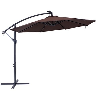 Brown 10-Foot Offset Solar LED Patio Umbrella - Cantilever and Crank