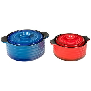 2 Pieces Ceramic Cookware Set with Lid and Insulated Handle - 6.5" x 2.5" ( Φ x H)