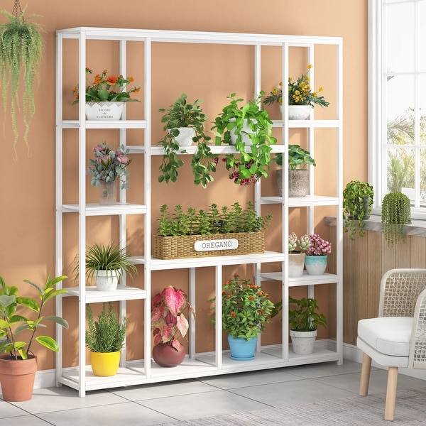 12-Open Shelf Etagere Bookcase, Industrial Book Shelves Display Shelf Storage Organizer for Home Office