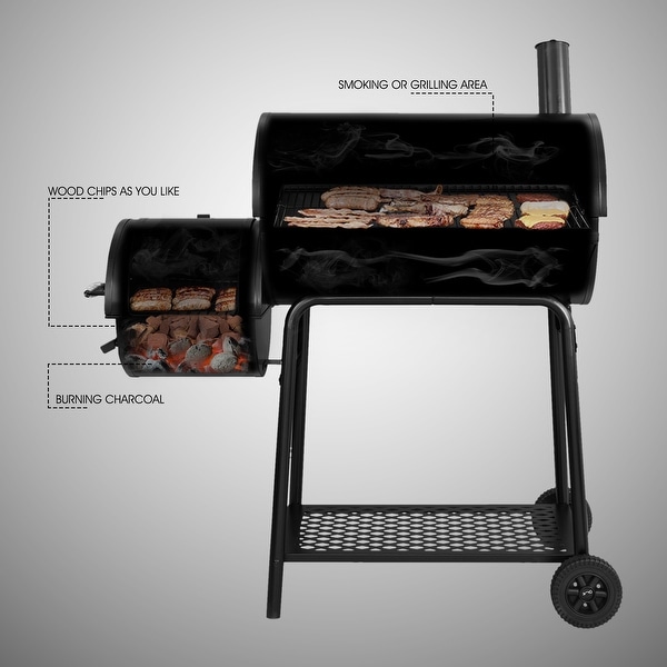 Royal Gourmet CC1830FC, Charcoal Grill with Offset Smoker, 811 Square Inches Barrel Smoker with Cover, Backyard Cooking, Black
