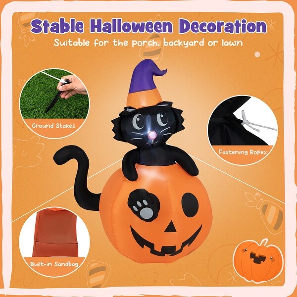 Costway 5 FT Tall Halloween Inflatable Décor Black Cat Sitting in - See Details
