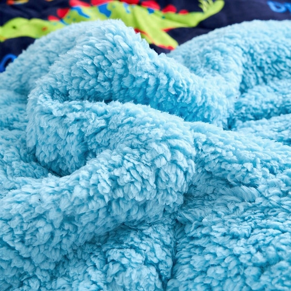 Kids Comforter Sherpa Set Twin Size with Pillow Sham Dinosaur