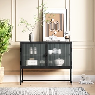 Glass Doors Modern MDF Cabinet with Featuring Two-tier Storage for Entryway Living Room Bathroom Dining Room,Kitchen