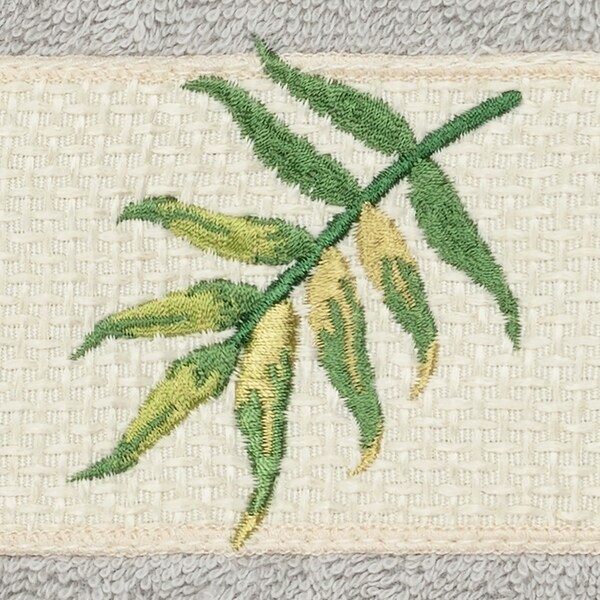 Authentic Hotel and Spa Turkish Cotton Palm Fronds Embroidered Light Grey 3-piece Towel Set