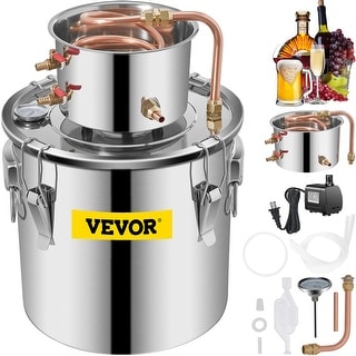 VEVOR Alcohol Still Moonshine Still 3-13.2Gal Stainless Steel 2 PotS Water Alcohol Distiller Copper Tube Home Brewing Kit