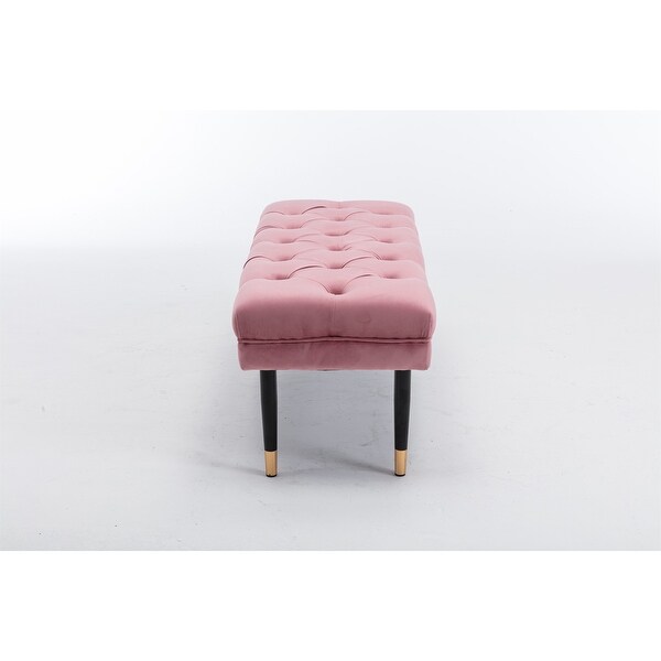 Pink Tufted Velvet Upholstered Ottoman Benches Footstool Metal Legs