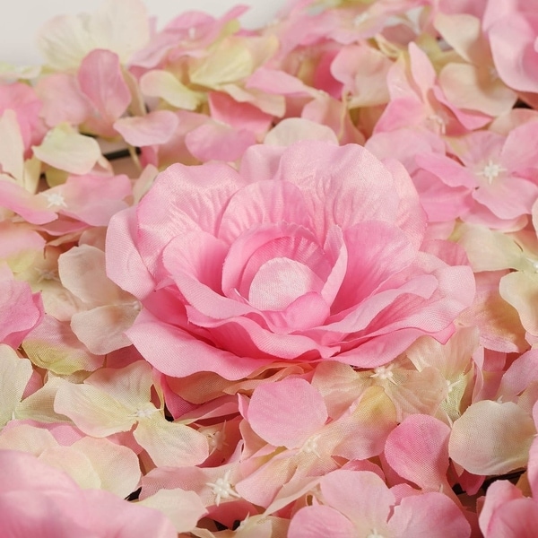 Enova Home 4 Pcs 11 Sq ft. UV Protected 3D Silk Rose & Hydrangea Flowers Wall Mat Panel for Home Wedding Photo Party Decoration