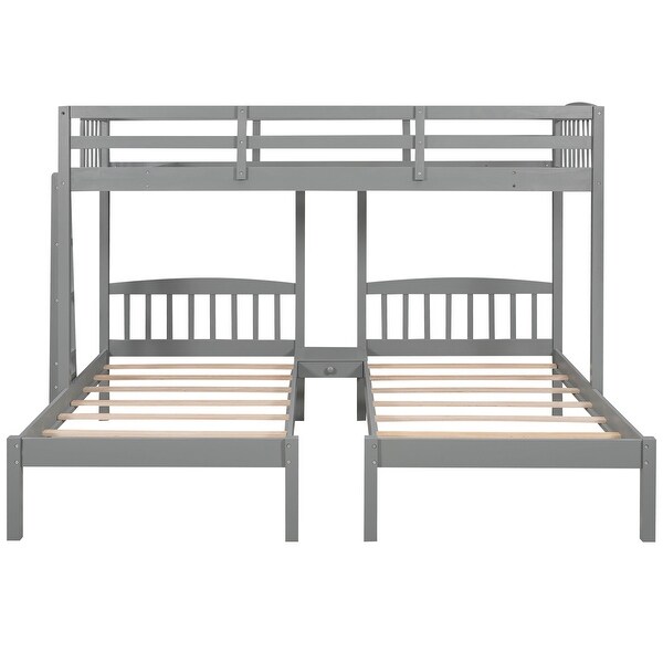 Full over Twin and Twin Bunk Bed,Grey Triple Bunk Bed with Drawers