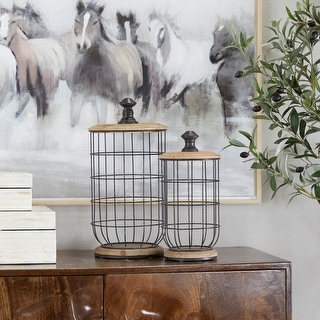 Black Metal Traditional Vintage Decorative Jars (Set of 2) - S/2 16", 13"H