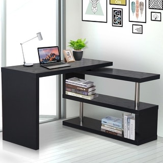 HOMCOM 75" Modern Corner Rotating Combo L-Shaped Computer Desk Workstation with 2 Storage Shelves