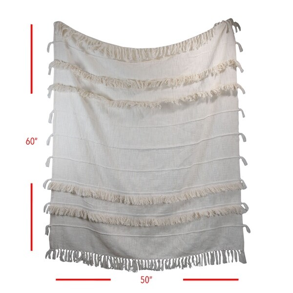 Foreside Home & Garden Hand Woven 50 x 60 inch Cotton Throw Blanket with Hand Tied Fringe Stripes and Hand Tied Tassels