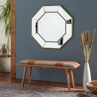 Clement Cotton & Faux Leather Slim Modern Bench. - 18"H x 45"W x 15"D