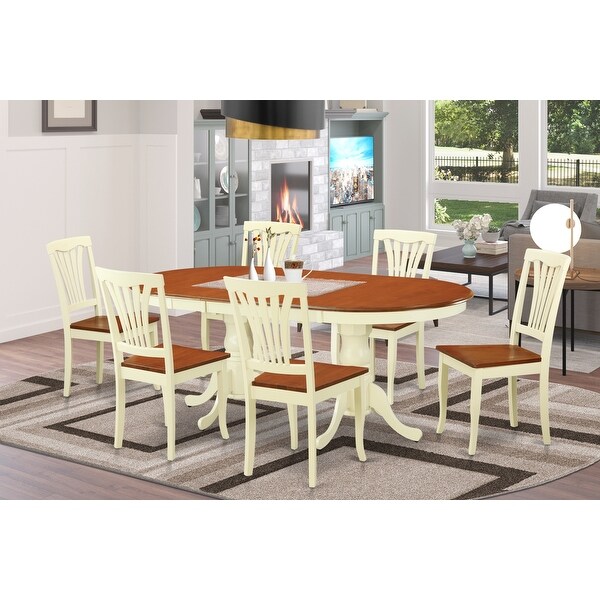 Rubberwood 7-piece Dining Room Set Includes Wooden Table and Kitchen Dining Chairs - Buttermilk and Cherry Finish