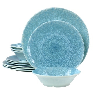 Gibson Home Indigo Frost 12 Piece Melamine Dinnerware Set in Blue - 8' x 10'