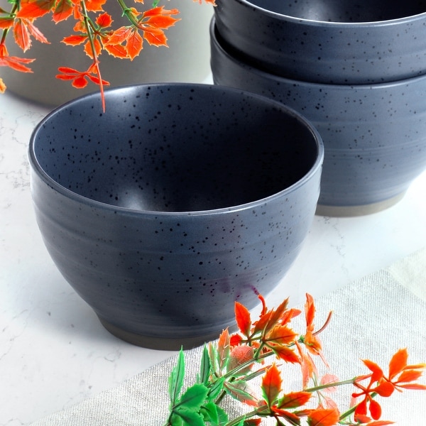6 Piece 5 Inch Round Stoneware Bowl Set in Speckled Blue