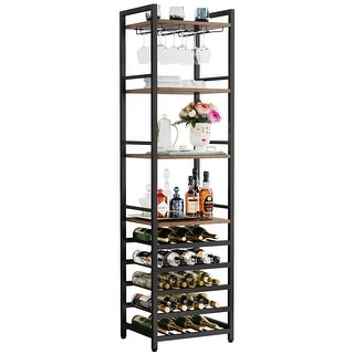 20 Bottle Wine Bakers Rack, 9-Tier Freestanding Floor Wine Rack with Glass Holder and Storage Shelves