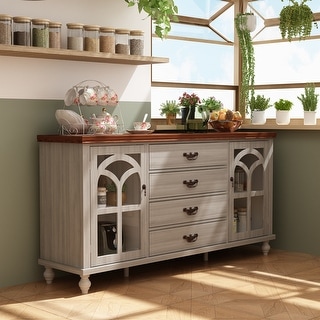 63"W Sideboard Buffet Cabinet Console Table Coffee Bar Cabinet Grey