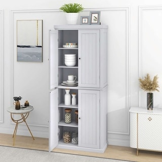 72.4" Freestanding Tall Kitchen Pantry,Storage Cabinet Organizer with 4 Doors and Adjustable Shelves