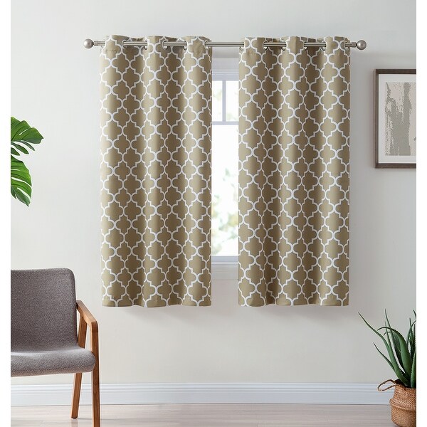 Lattice Print Decorative Blackout Thermal Privacy Room Darkening Grommet Window Drapes Curtain Panels Bedroom - Set of 2