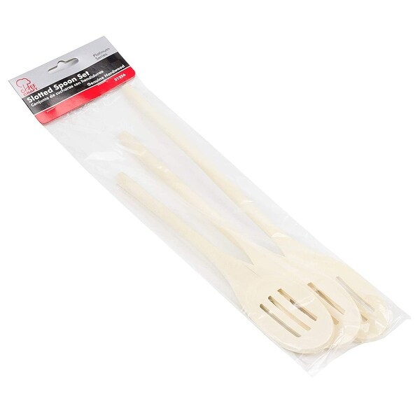 Chef Craft 3pc Maple Wood Kitchen / Mixing Slotted Spoon Set - 10, 12 & 14 inch