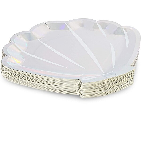 Mermaid Seashell Paper Plates in Holographic Foil Design (9 In, 48 Pack)