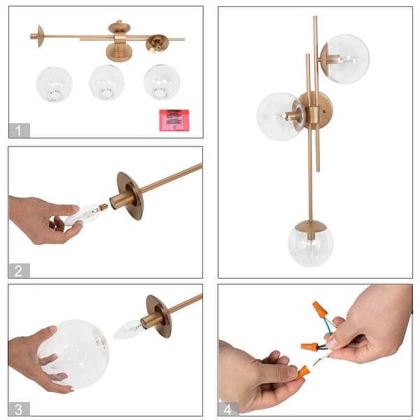 Modern Gold 3-Light Unique Globe Glass Wall Sconces Linear Bathroom Vanity Lights - 30'' L x 5.5'' W x 12'' H