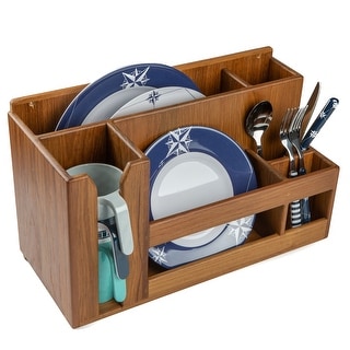 Teak Dish/Cup/Utensil Holder - Wall Mount or Stand Alone - 16-1/4" W x 9-7/8" H x 7-1/8" D